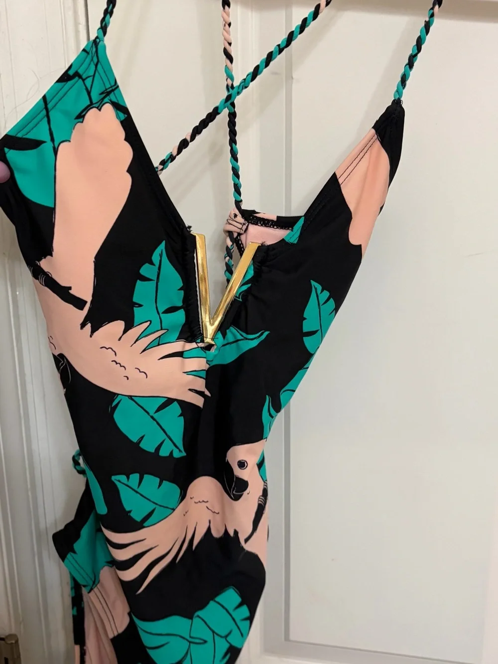No Boundaries Girls Flamingo Print One-Piece Swimsuit - Black, Teal, Blush